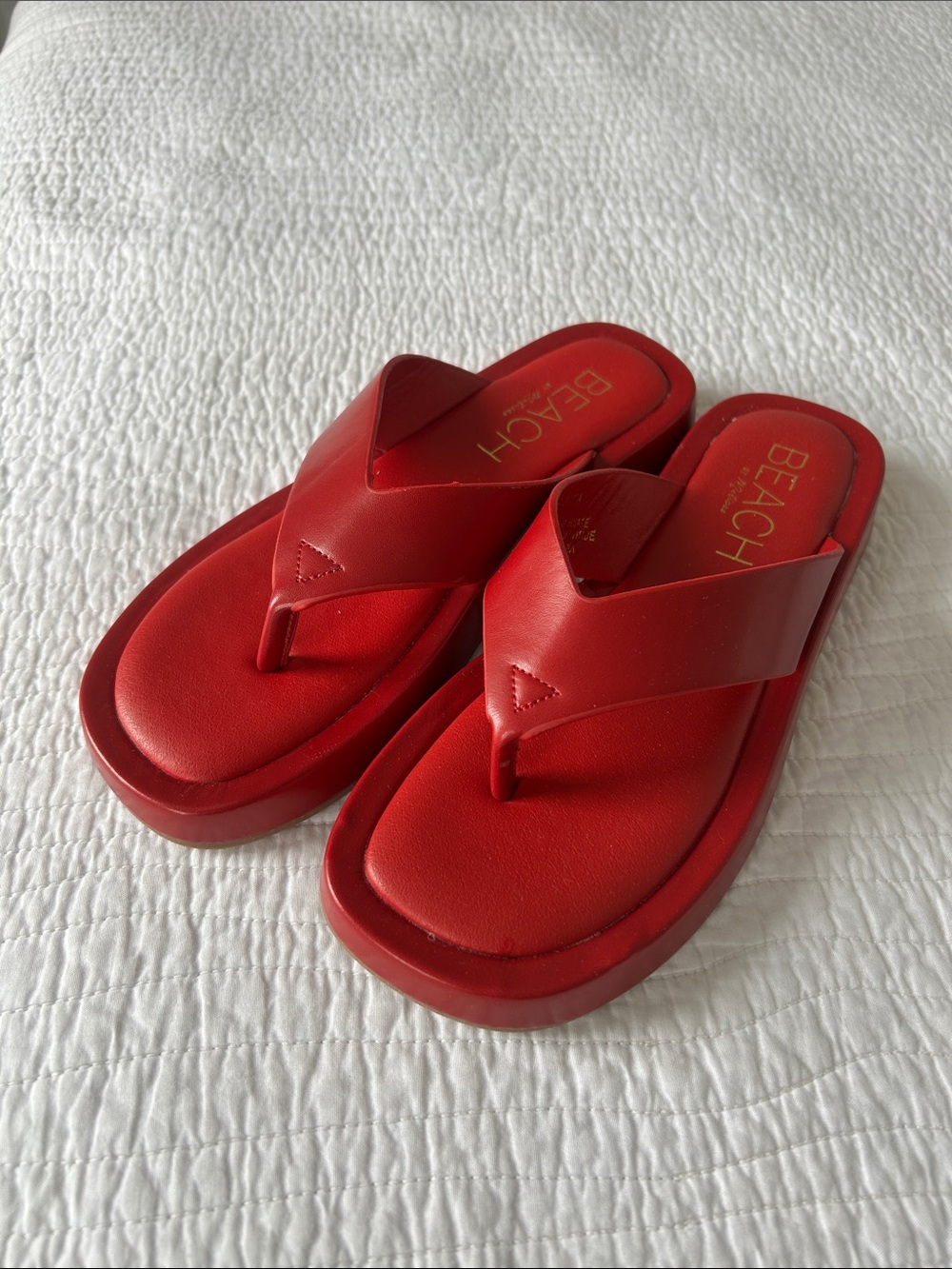 BEACH Red Platform Thong Sandals for Women - Cushioned Slip-On
